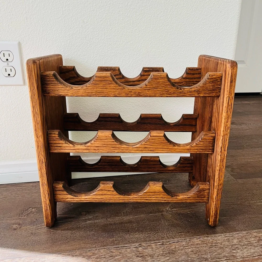 Vintage Teak Wood Mid-Century Wine Rack 9 Bottles Danish Modern 15/9/16 Inch